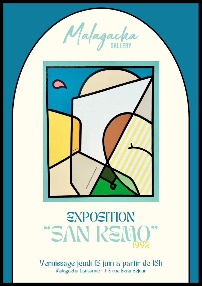 Affiche de l'exposition « San Remo » de Yrak à Malagacha Gallery Lausanne